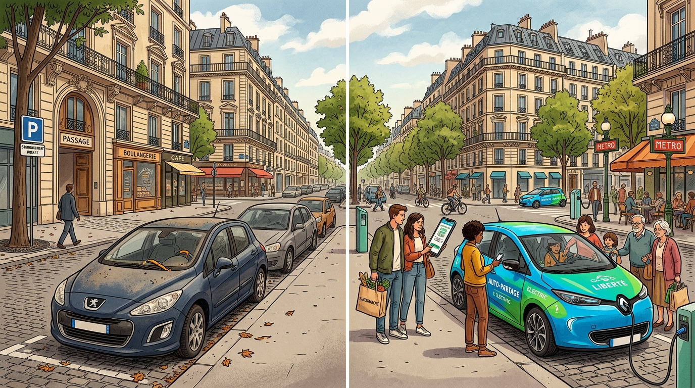 comparez l’impact environnemental d’une voiture individuelle et de l’autopartage : émissions, ressources consommées et pistes pour une mobilité plus durable.
